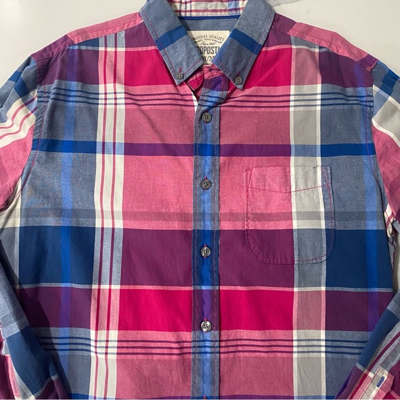 Aeropostale square bottom down shirt pink blue men Sz M - Picture 2 of 8